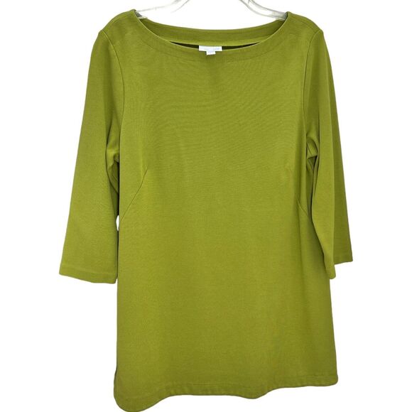 J Jill Tunic Top Women’s Large Green 3/4 Sleeve Boat Neck Shirt Ponte Stretch - Picture 3 of 10